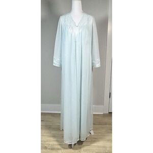 Vintage Shadowline Peignoir Set Seafoam Blue Chiffon Robe Boudoir Lace M